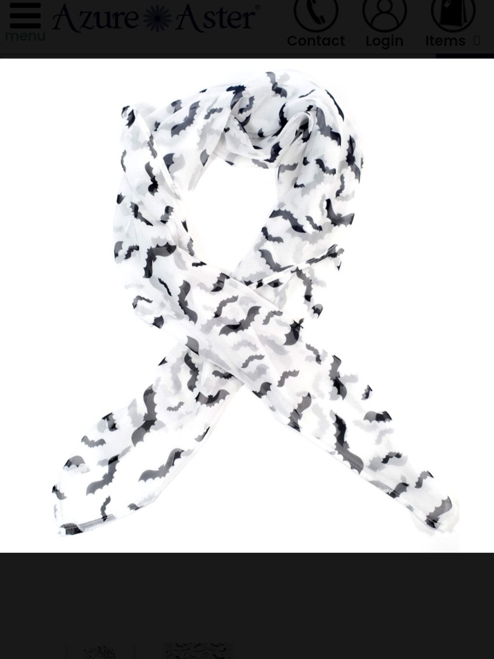Unique Vintage Bat Print Sheer Scarf White Black Silhouette